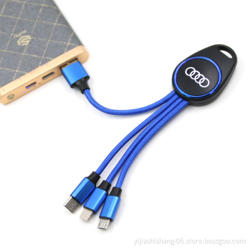 Yijiashishang 2020 New Universal Private Design 3 in 1 Charger cable With Light Up Logo OEM Shine Logo For Micro USB,iOS 8pin and USB-C